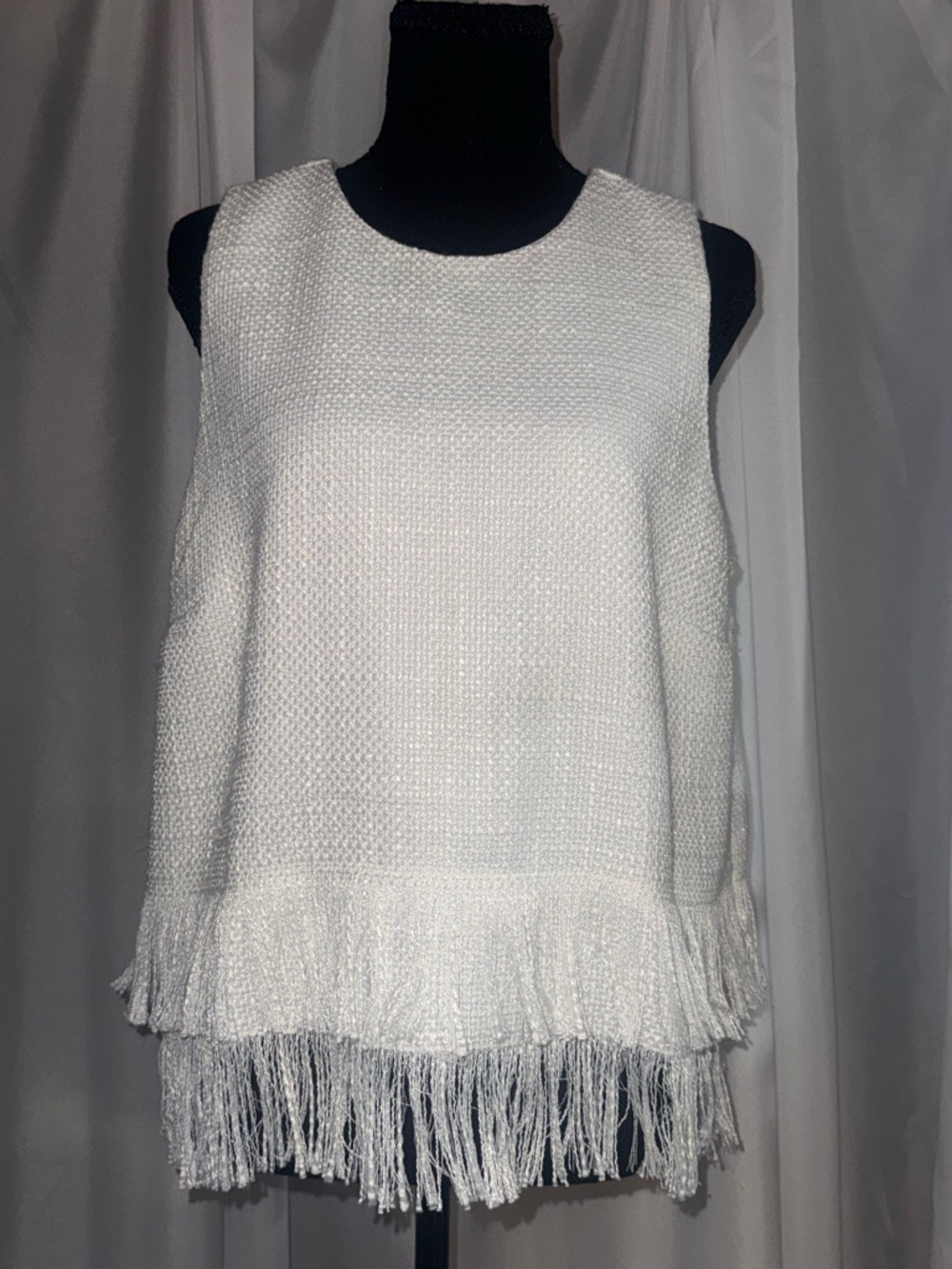 Mud Pie White Fringe Knit Sleeveless Top